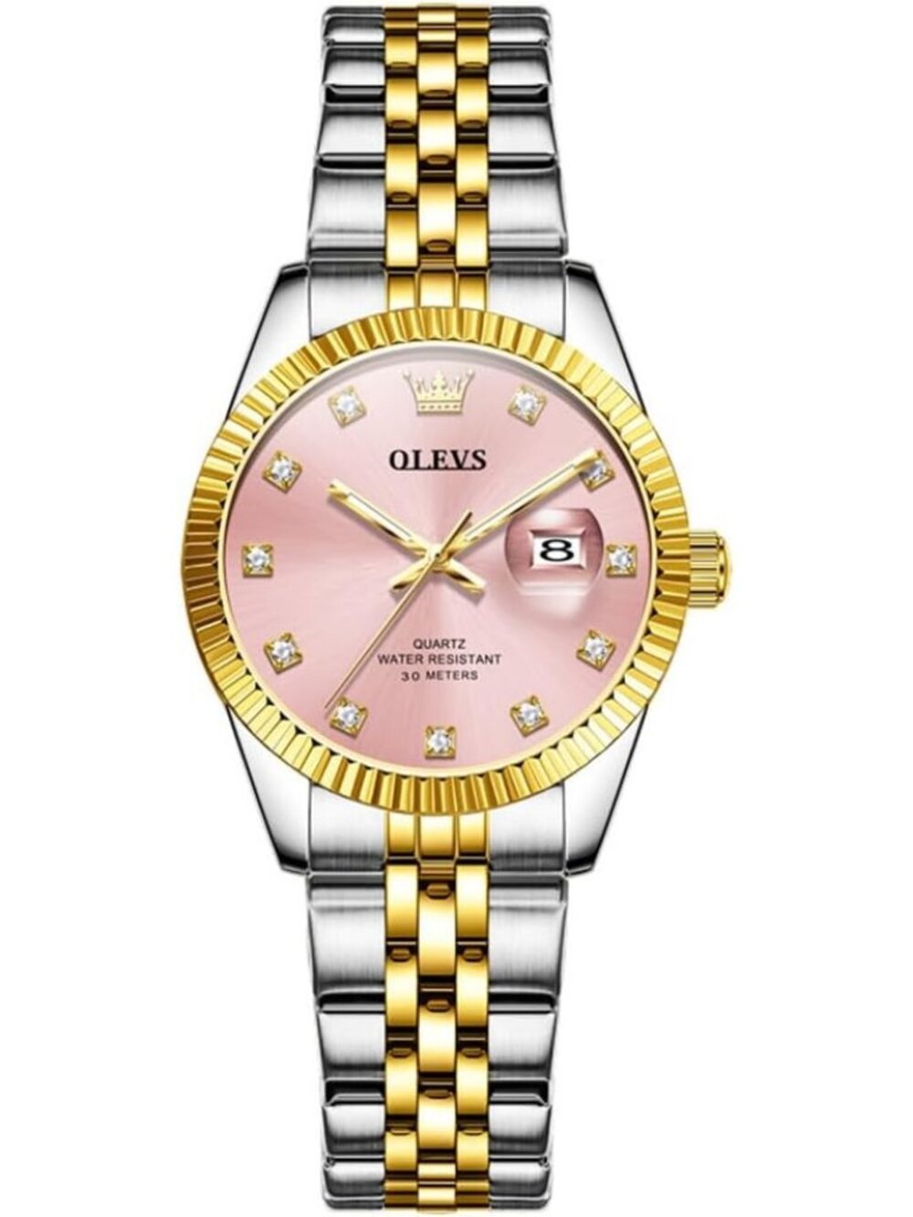 Women's Two Tone Pink Elegant Dress Analog Quartz Stainless Steel Wrist Watch
